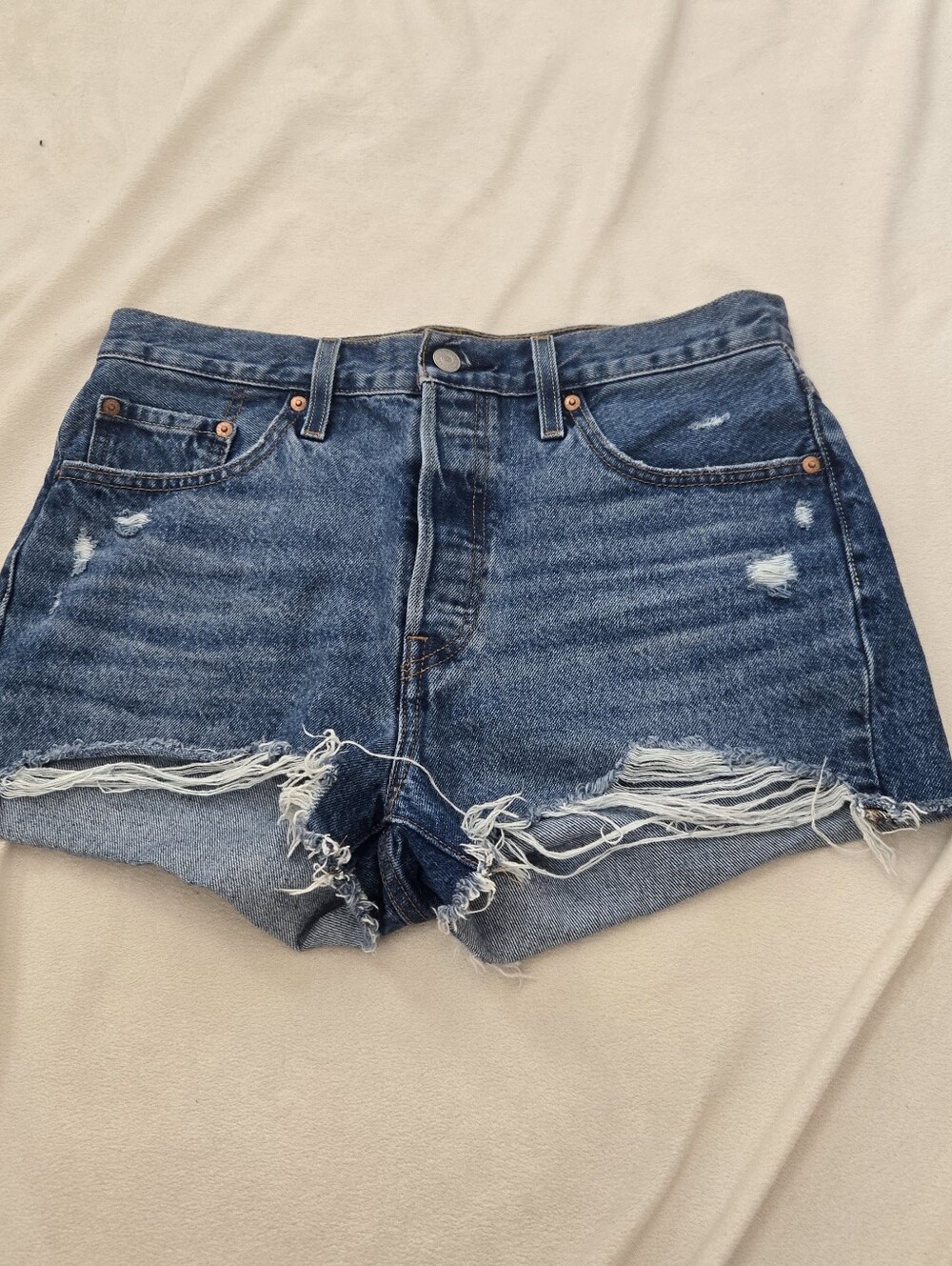Levi's Distressed Dark Blue Denim Jean Shorts